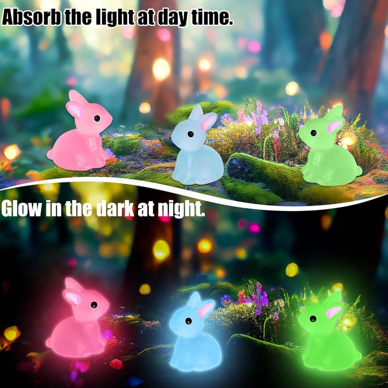 Yuronam 50 PCS Luminous Mini Resin Bunny Tiny Plastic Rabbits Glow in the Dark Miniature Bunnies Figurines for Easter Egg Fillers Fairy Garden Miniature Moss Landscape Decoration (7 Colors Tiny Bunny) - Image 4